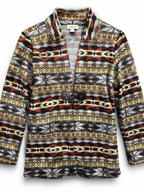 One World Geometric Aztec Cardigan Medium Fleece Toggle Boho Cozy